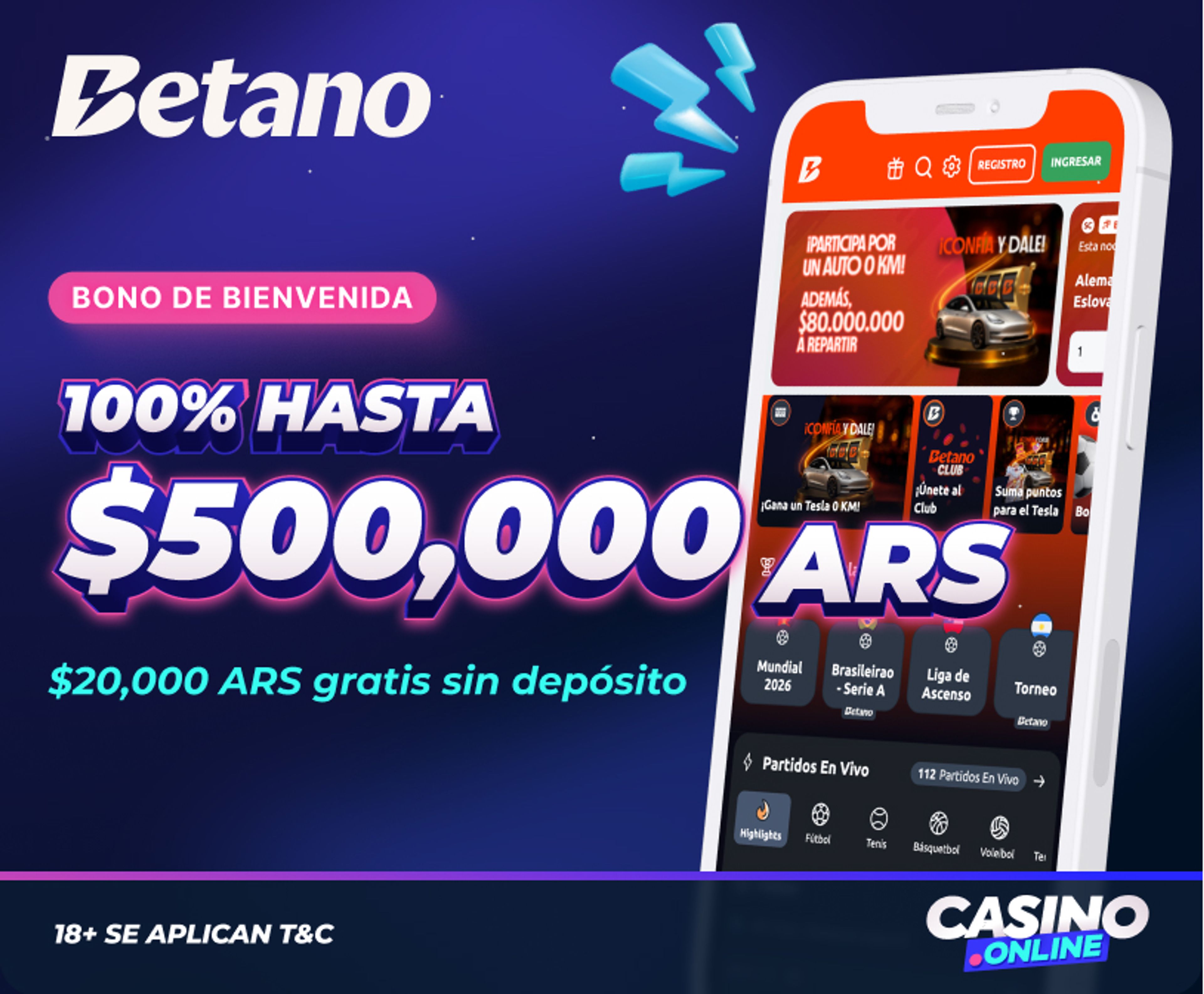Oferta de bienvenida de Betano Casino en Argentina.